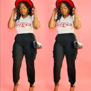 NEW TRENDY BLACK FITTED CARGO JOGGER SWEATPANTS